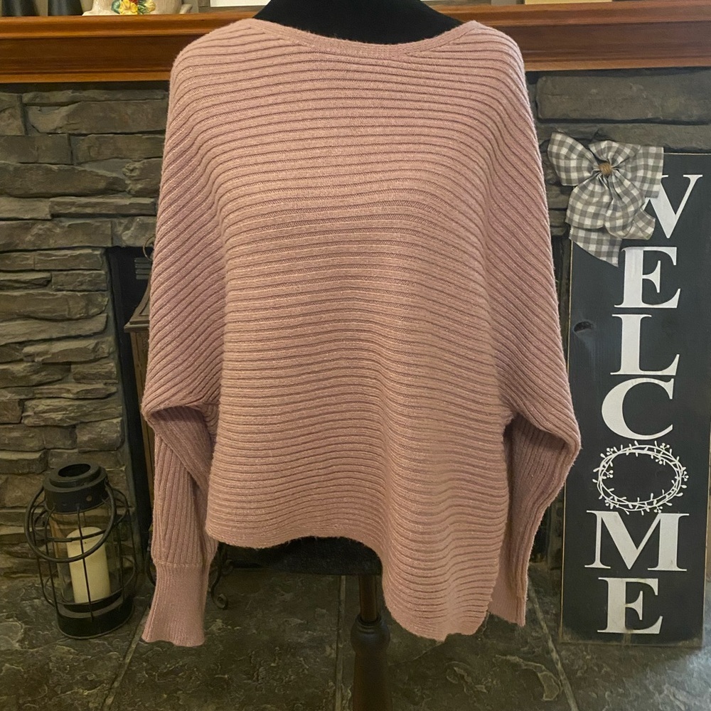 Anthropologie Asymmetrical Ribbed Sweater in Mauve Pink